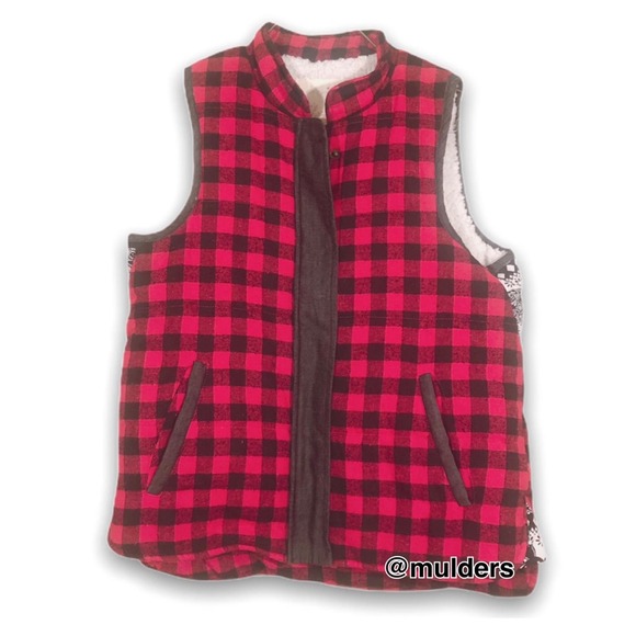 En Creme ASOS Red & Black buffalo plaid checkered vest jacket - Picture 1 of 10